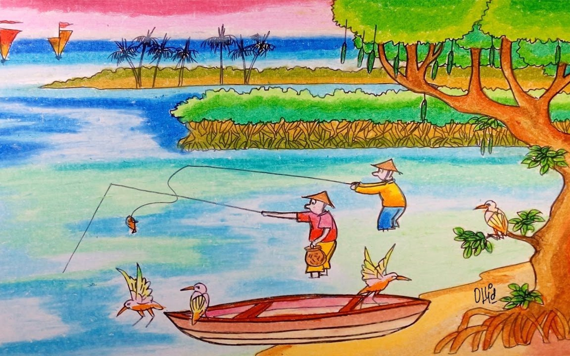 Detail Gambar Kartun Orang Sedang Menangkap Ikan Nomer 2