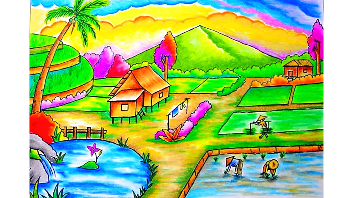 Detail Gambar Kartun Pemandangan Desa Nomer 2