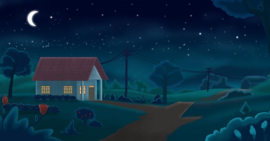 Detail Gambar Kartun Rumah Di Malam Hari Nomer 13