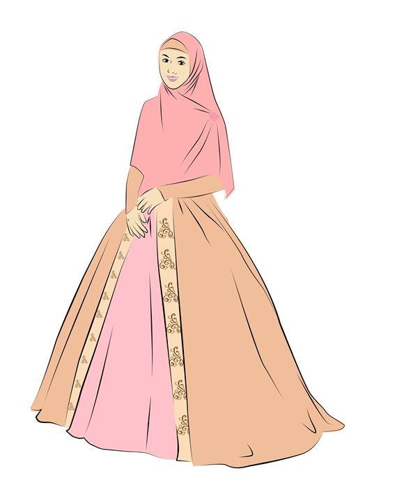 Detail Gambar Kartun Wanita Hijab Bergaun Nomer 2