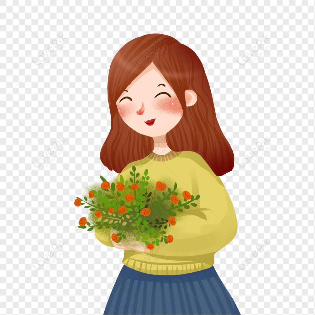 Detail Gambar Kartun Wanita Memegang Bunga Nomer 24