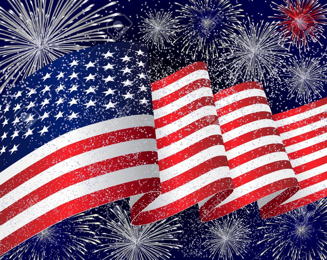 Detail American Flag And Fireworks Clipart Nomer 6