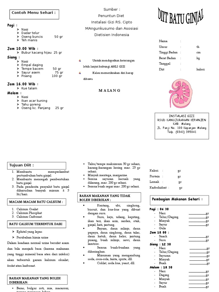 Detail Contoh Menu Sehari Penyakit Ginjal Nomer 30