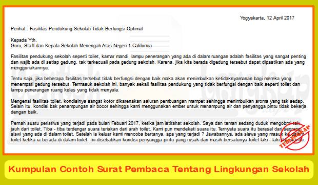 Detail Contoh Menulis Surat Pembaca Tentang Lingkungan Sekolah Nomer 4