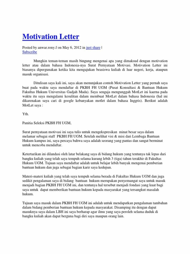 Detail Contoh Motivation Letter Nomer 12
