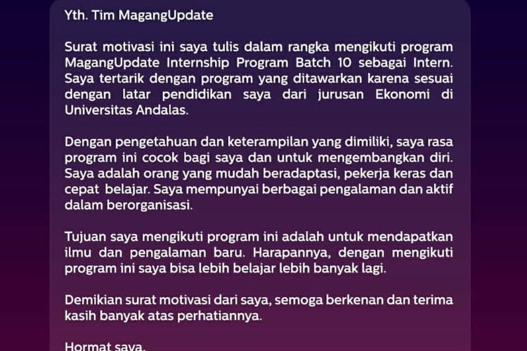 Detail Contoh Motivation Letter Nomer 19