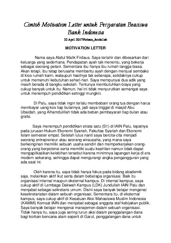 Detail Contoh Motivation Letter Nomer 46