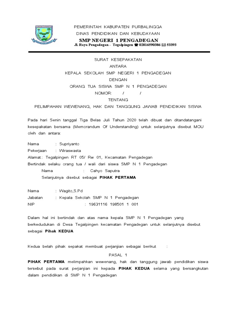 Detail Contoh Mou Sekolah Dengan Orang Tua Nomer 13