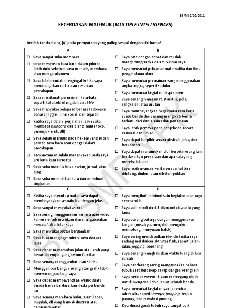 Detail Contoh Multiple Intelligence Nomer 25