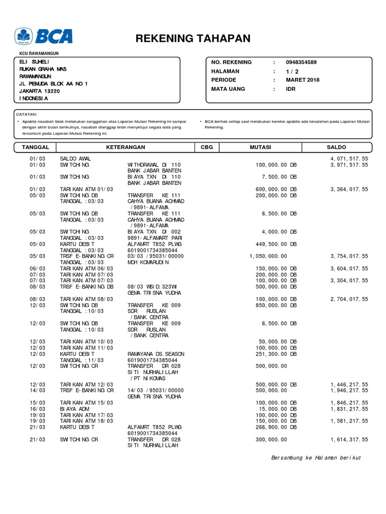 Detail Contoh Mutasi Rekening Bca Nomer 33