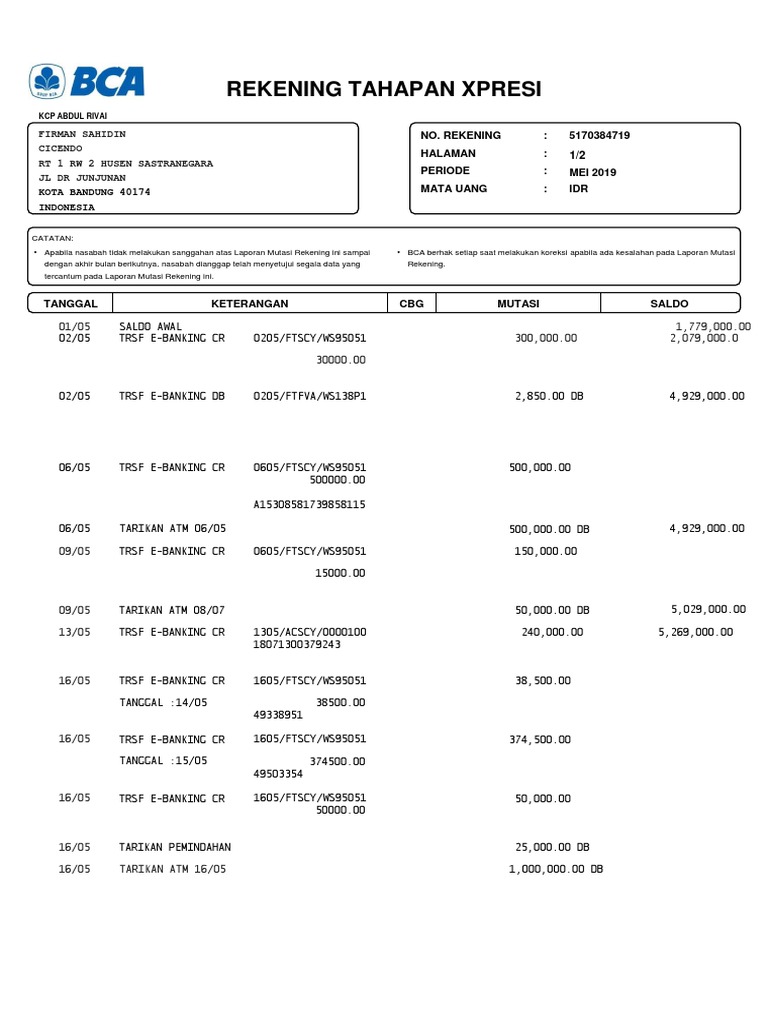 Detail Contoh Mutasi Rekening Bca Nomer 37