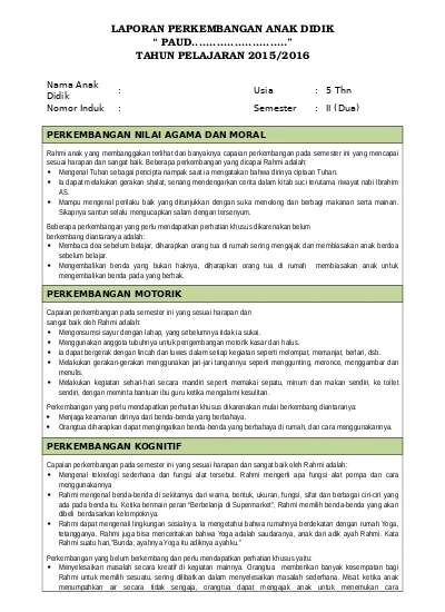 Detail Contoh Narasi Laporan Perkembangan Anak Tk Nomer 3