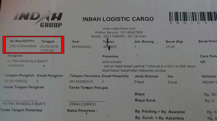 Detail Contoh No Resi Indah Cargo Nomer 7