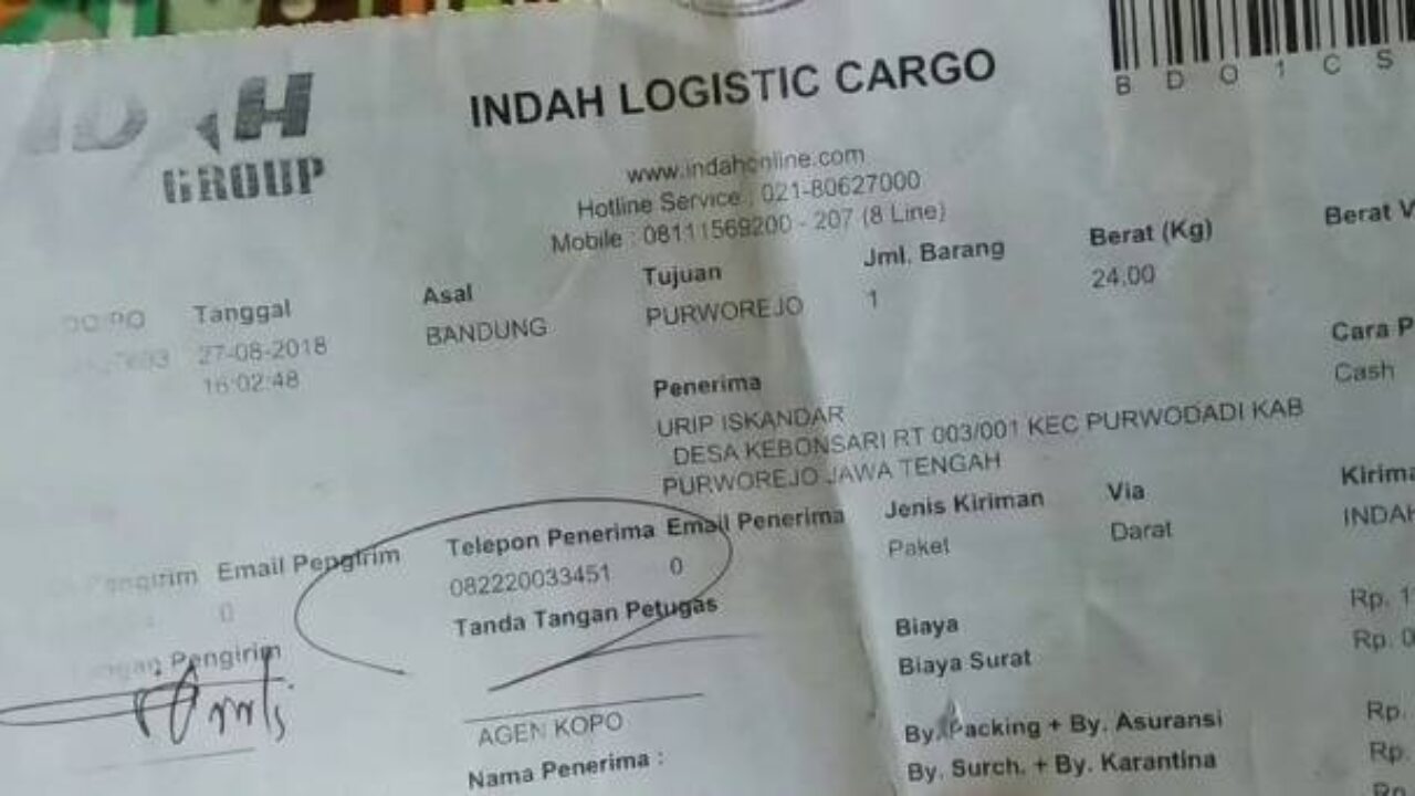 Detail Contoh No Resi Indah Cargo Nomer 8