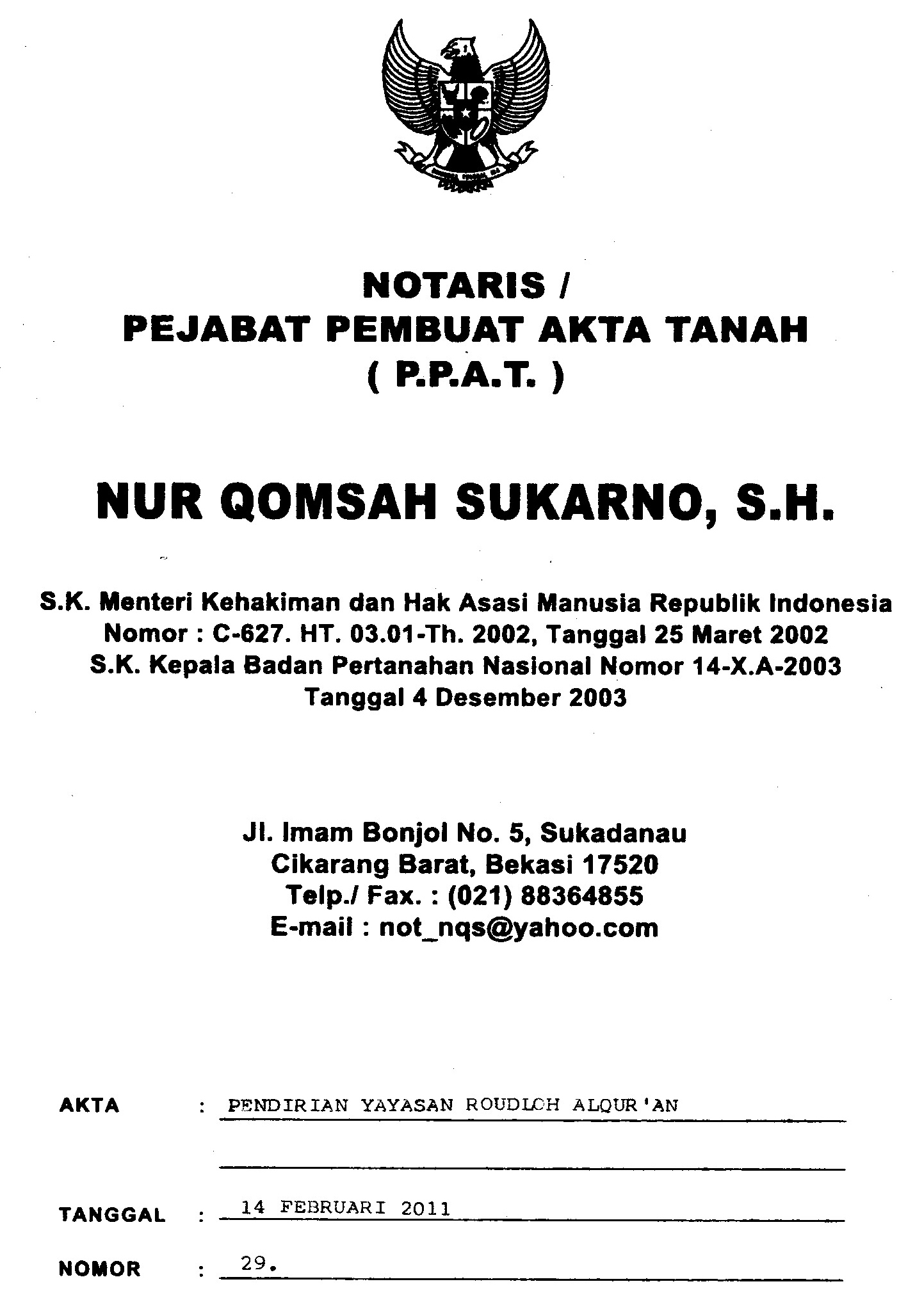Detail Contoh Nomor Akta Notaris Nomer 29