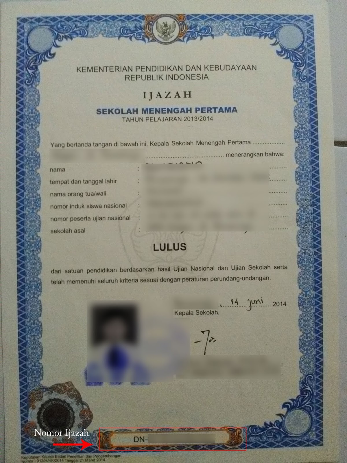 Detail Contoh Nomor Ijazah Smk Nomer 2