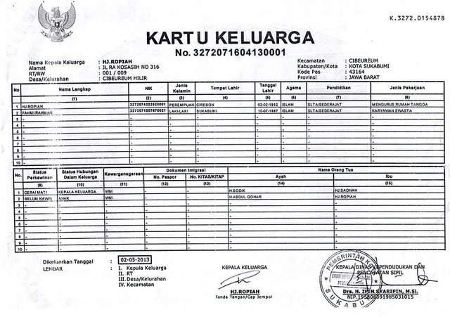 Detail Contoh Nomor Kartu Keluarga Nomer 5