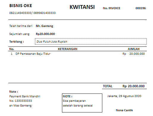 Detail Contoh Nomor Kwitansi Nomer 17