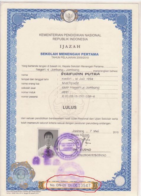 Detail Contoh Nomor Seri Ijazah Nomer 3