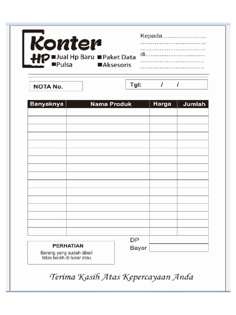 Detail contoh nota kosong koleksi nomer 4