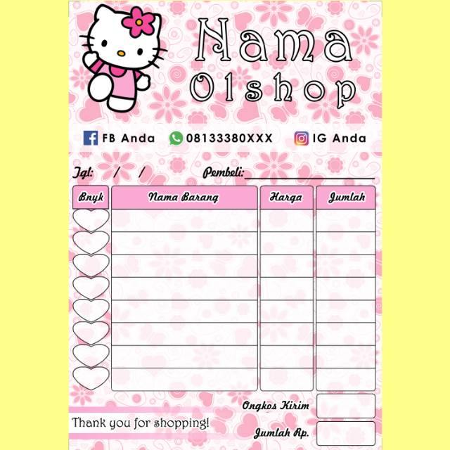 Detail Contoh Nota Olshop Lucu Nomer 2