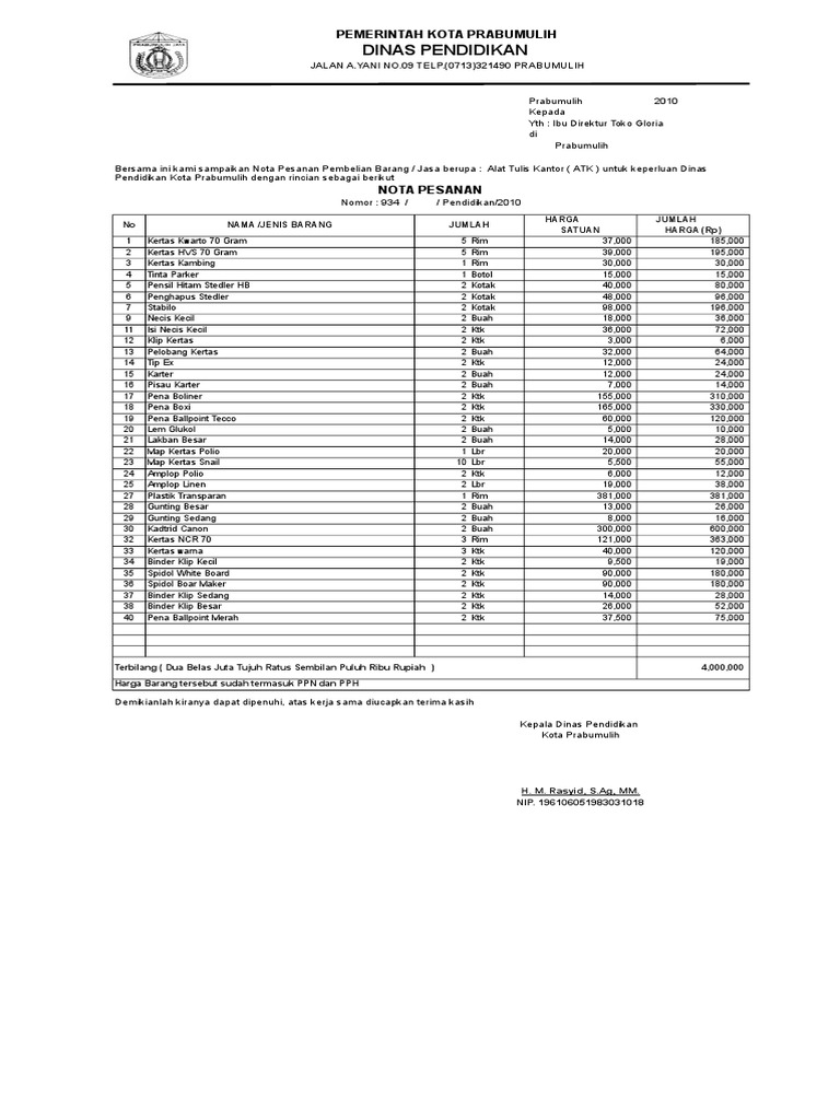 Detail Contoh Nota Pembelian Atk Nomer 10