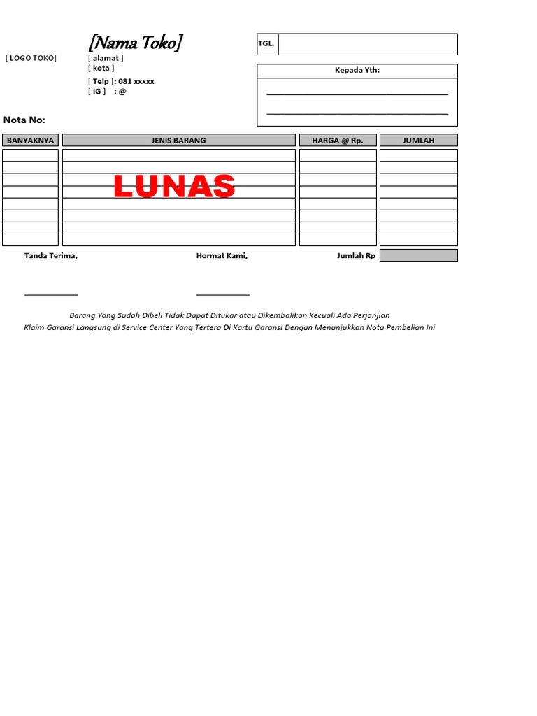 Detail Contoh Nota Pembelian Barang Nomer 38
