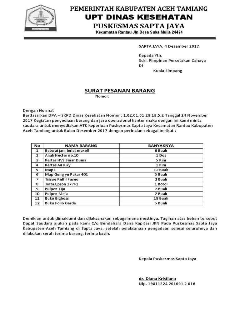 Detail Contoh Nota Pesanan Barang Nomer 7