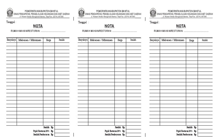 Contoh Nota Rumah Makan Sederhana - KibrisPDR