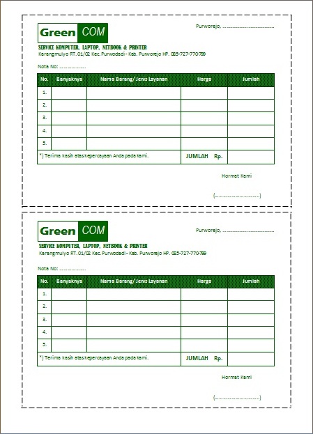 Detail Contoh Nota Service Komputer Nomer 12