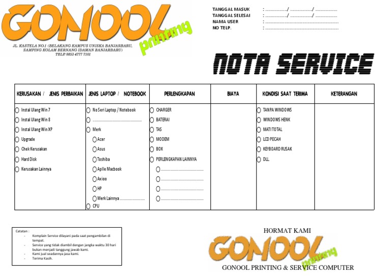 Detail Contoh Nota Service Komputer Nomer 13