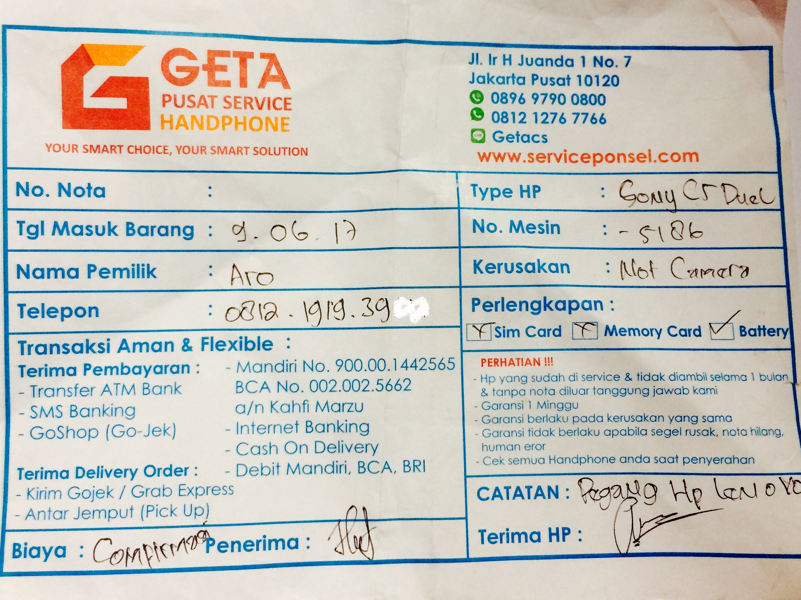 Faktur Service Komputer Contoh Nota Service Komputer