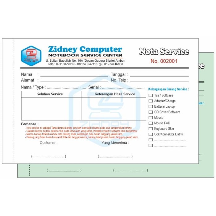 Detail Contoh Nota Service Komputer Nomer 8