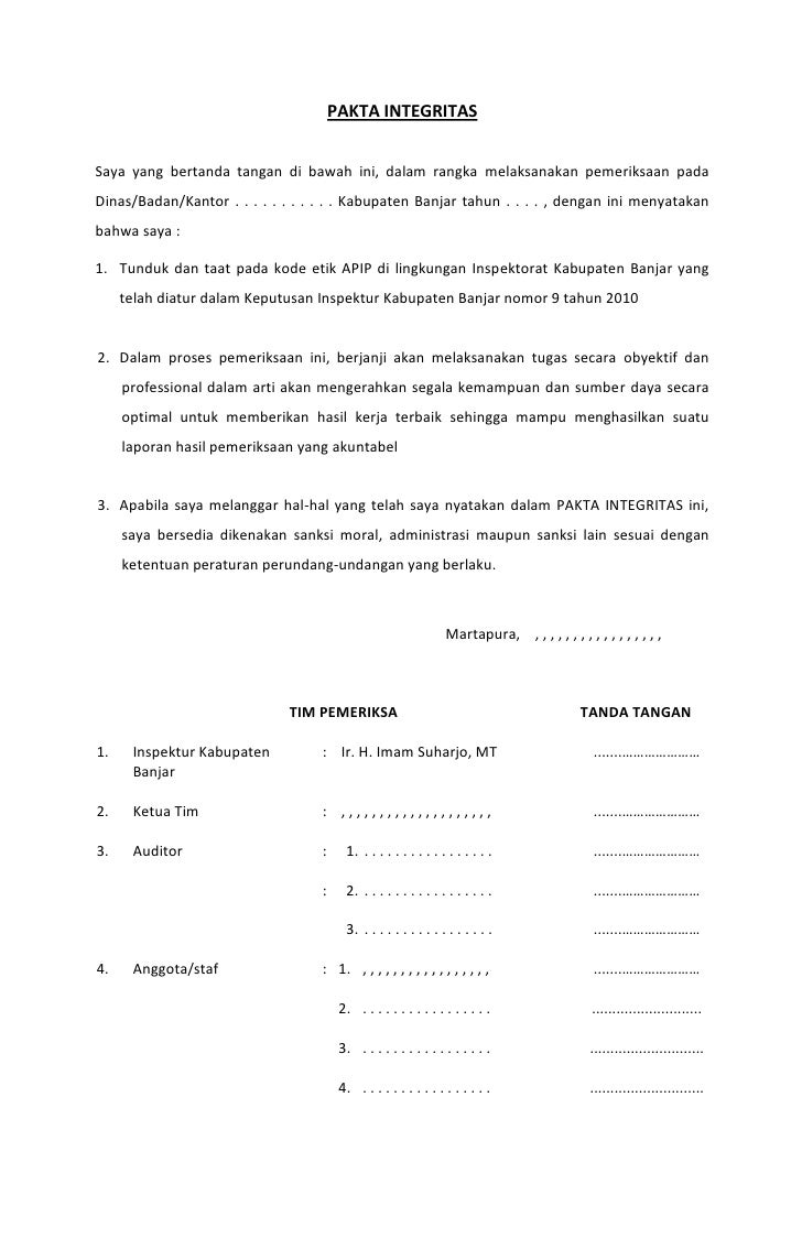 Detail Contoh Pakta Integritas Pegawai Nomer 36