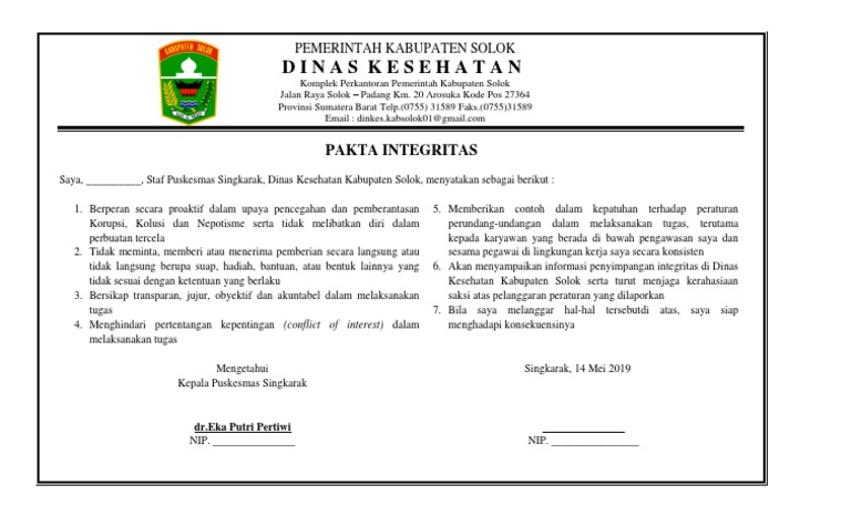 Detail Contoh Pakta Integritas Pegawai Nomer 6