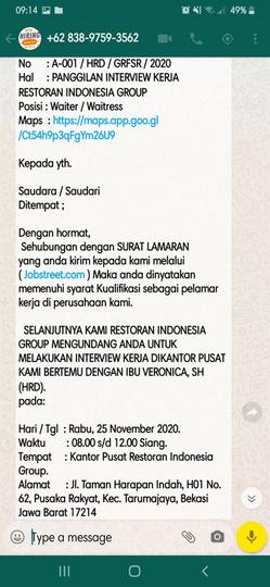 Detail Contoh Panggilan Interview Via Whatsapp Nomer 15