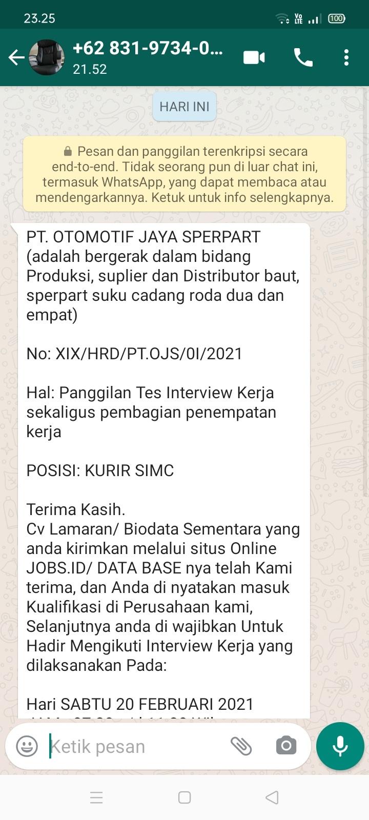 Detail Contoh Panggilan Interview Via Whatsapp Nomer 9