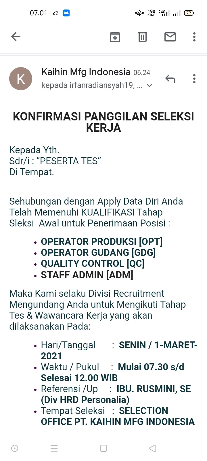 Detail Contoh Panggilan Kerja Via Email Asli Nomer 3