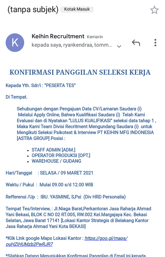 Detail Contoh Panggilan Kerja Via Email Asli Nomer 21