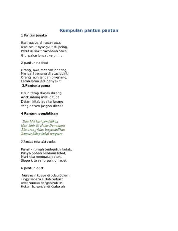 Detail Contoh Pantun Adat Nomer 41