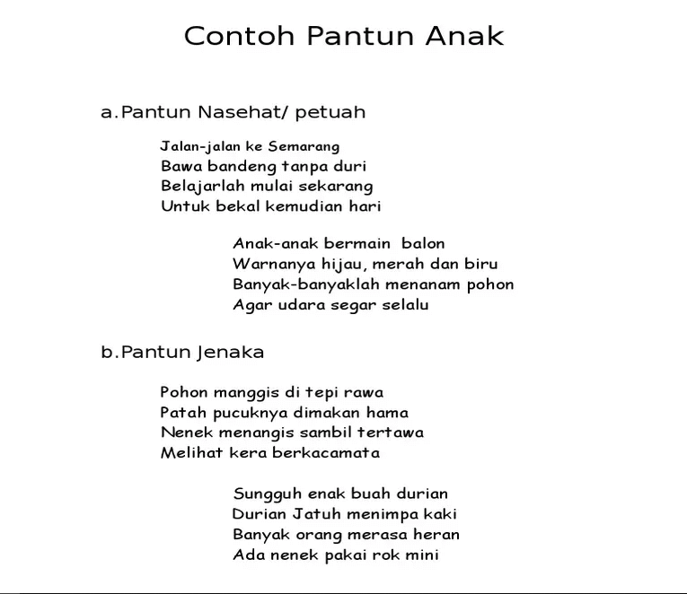 Detail Contoh Pantun Kanak Kanak Nomer 40