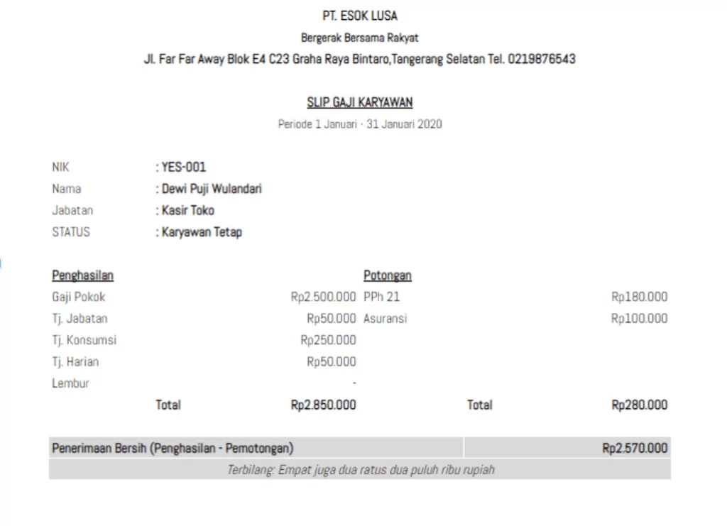 Detail Contoh Payroll Gaji Nomer 22