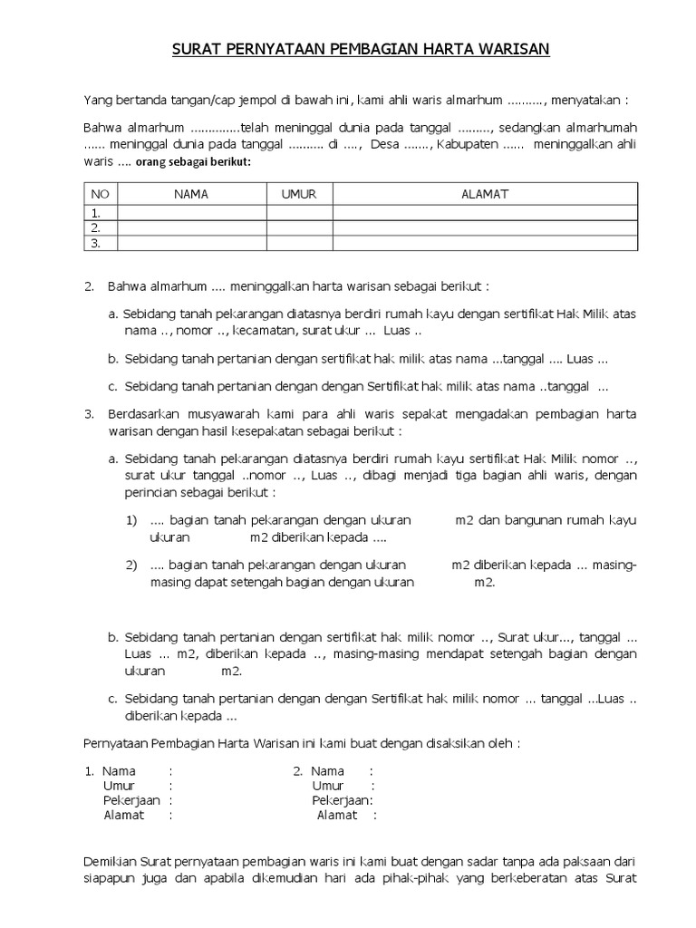 Detail Contoh Pembagian Warisan Nomer 4