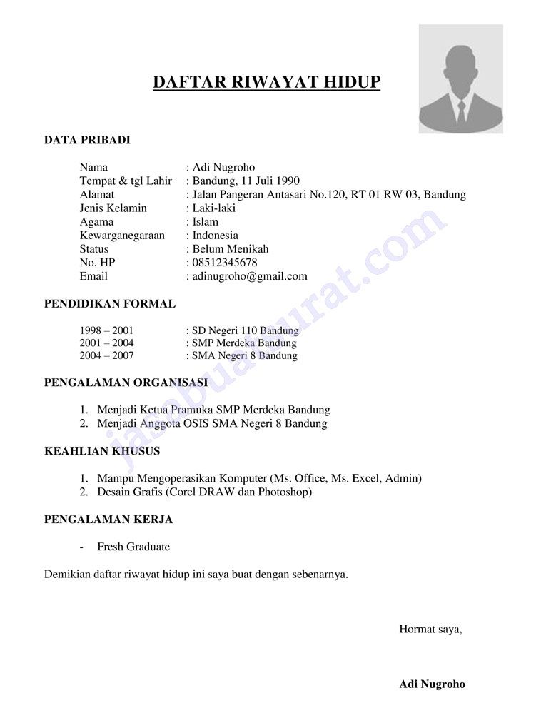 Detail Contoh Pembuatan Cv Lamaran Kerja Nomer 18