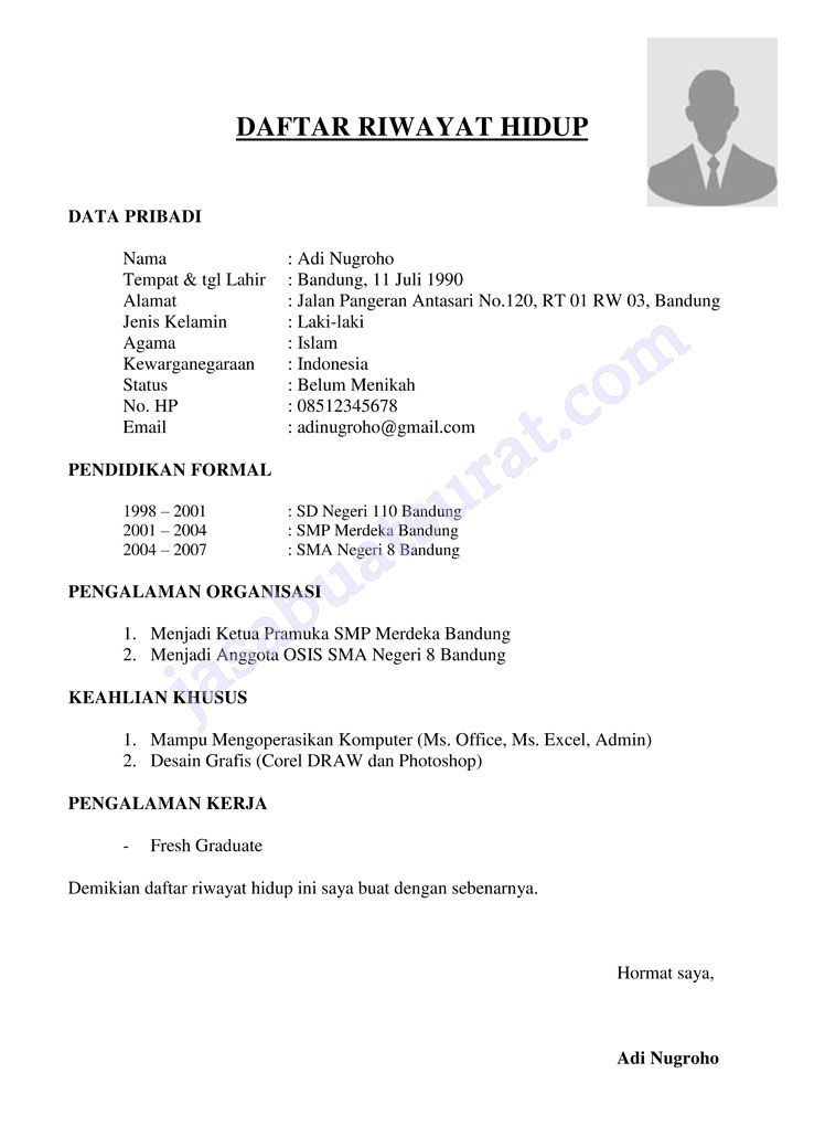 Detail Contoh Pembuatan Cv Lamaran Kerja Nomer 18