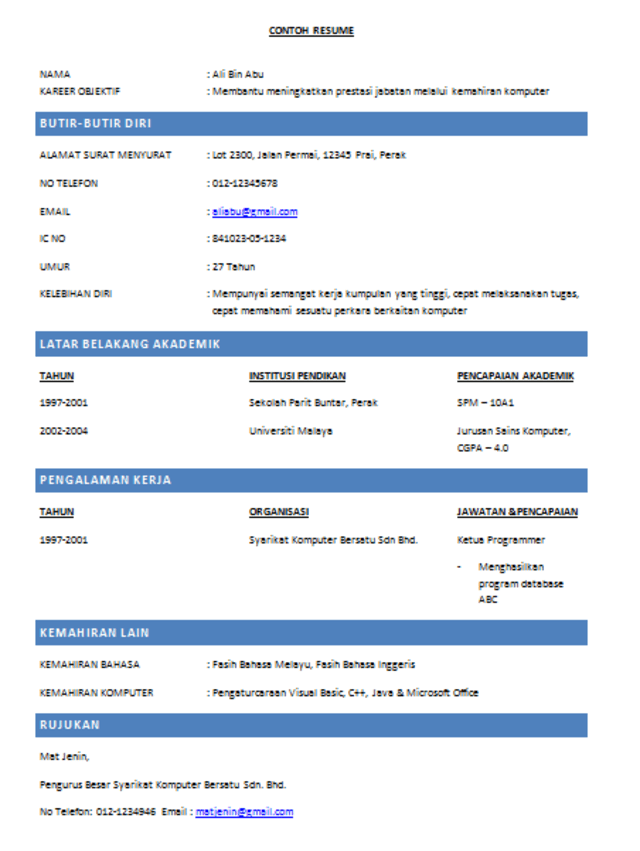 Detail Contoh Pembuatan Cv Lamaran Kerja Nomer 31