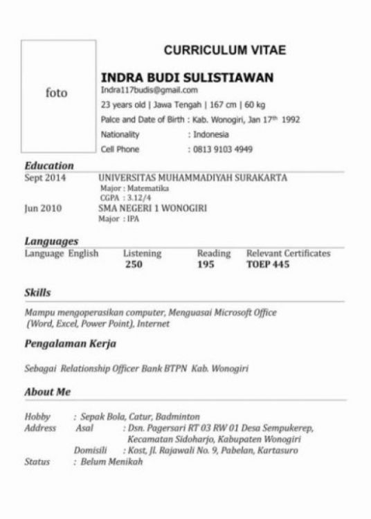 Detail Contoh Pembuatan Cv Lamaran Kerja Nomer 44