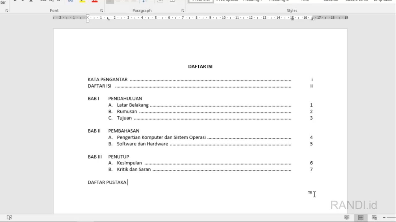 Detail Contoh Pembuatan Daftar Isi Nomer 44
