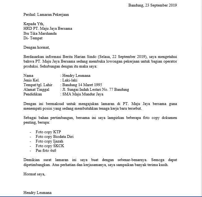 Detail Contoh Pembukaan Surat Lamaran Pekerjaan Nomer 16