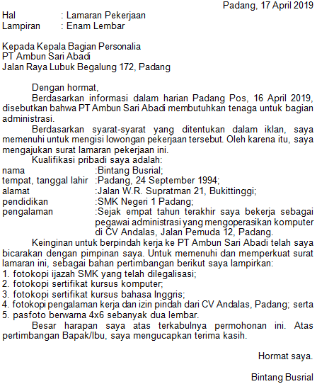 Detail Contoh Pembukaan Surat Lamaran Pekerjaan Nomer 5